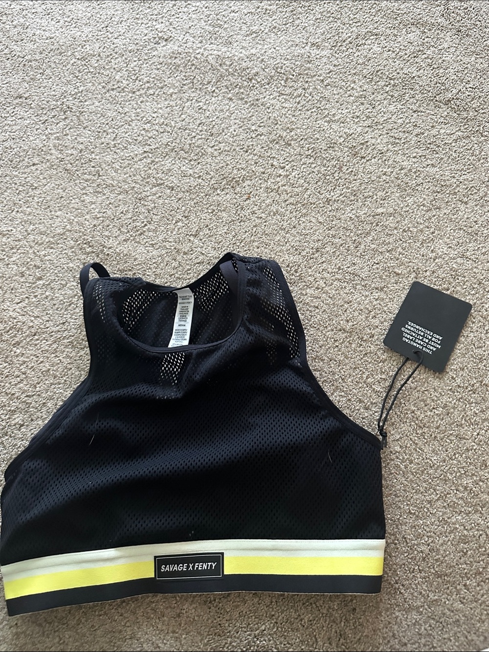 Savage X Fenty Black Mesh Racerback Bra with Yellow and Cream Band size M
